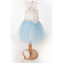 Baby Girls Blue & Ivory Tulle Dress, Headband & Shoes
